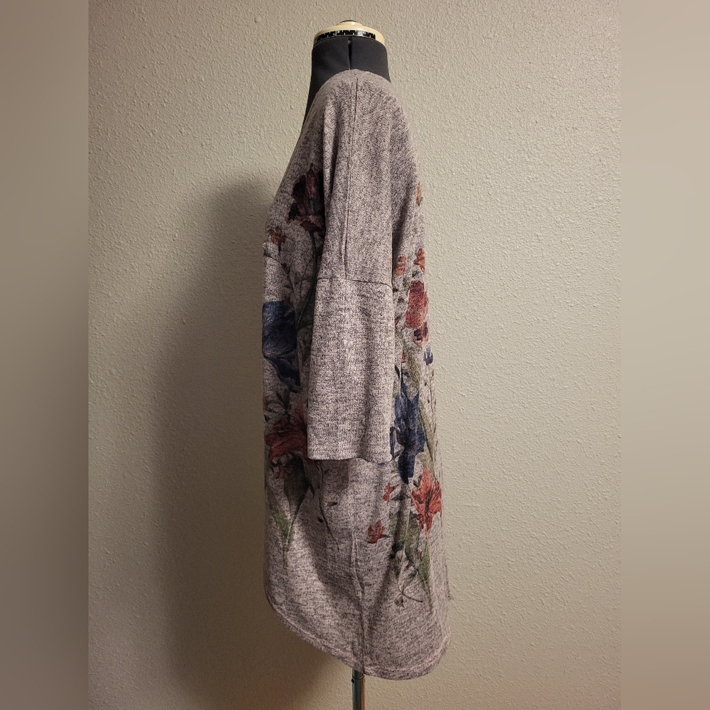 Live In The Moment Floral Print Marl Open Front Cardigan Size Medium - Picture 2 of 6